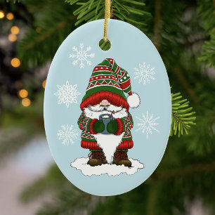 Gemütlicher Weihnachts-Gnom Rot Grün Winter Niedli Keramik Ornament
