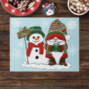 Gemütlicher Weihnachts-Gnom Schneemann Winterfeier