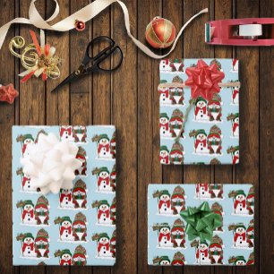 Gemütlicher Weihnachts-Gnom Schneemann Winterurlau Geschenkpapier Set