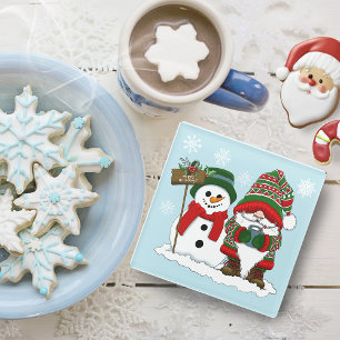Gemütlicher Weihnachts-Gnom Schneemann Winterurlau Glasuntersetzer