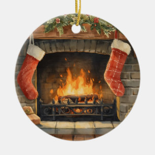 Gemütlicher Weihnachts-Kamin-Ornament Personalis Keramik Ornament