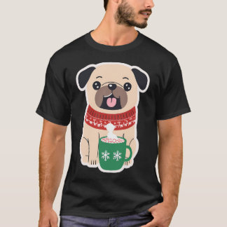 Gemütlicher Weihnachts-Mops mit heißer Schokolade T-Shirt