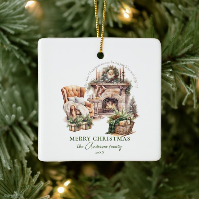 Gemütlicher Weihnachts-Personalisierter Familienna Keramikornament (Baum)