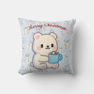 Gemütlicher Weihnachts-Pixel-Art-Bär mit Kakao-Dek Kissen