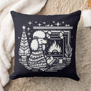 Gemütlicher Weihnachts-Poodle-Hund - Minimalistisc Kissen