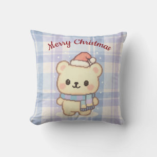 Gemütlicher Weihnachtsbär Pastell Pixel Art Dekor Kissen
