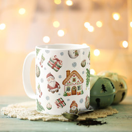 Gemütlicher Weihnachtsbaum Gingerbread Haus Santa  Kaffeetasse