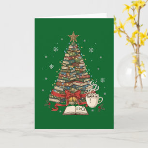 Gemütlicher Weihnachtsbuchbaum für Leser & Bücherw Karte