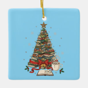 Gemütlicher Weihnachtsbuchbaum für Leser & Bücherw Keramikornament