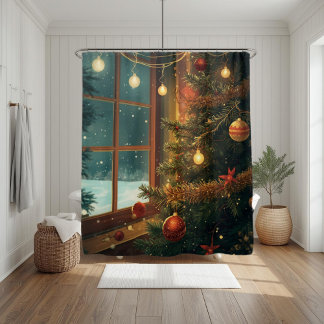 Gemütlicher Weihnachtsfenster-Duschvorhang Duschvorhang