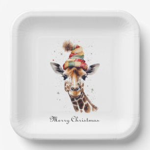 Gemütlicher Weihnachtsgiraffe, individuell Pappteller