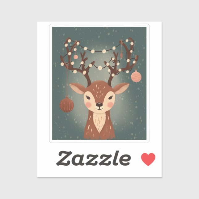 Gemütlicher Weihnachtshirsch mit Ornamenten und Li Aufkleber (Blatt)