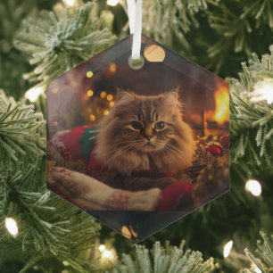 Gemütlicher Weihnachtskatzen-Schmuck Ornament Aus Glas