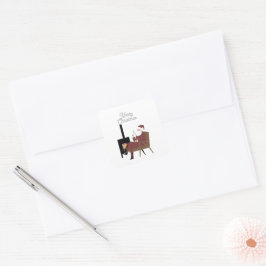 Gemütlicher Weihnachtsmann am Kamin Sticker 