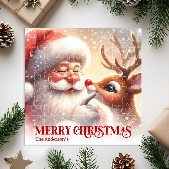 Gemütlicher Weihnachtsmann Rudolph Personalisierte (Cozy Santa Rudolph Personalized Christmas Kids Holiday Puzzle

)