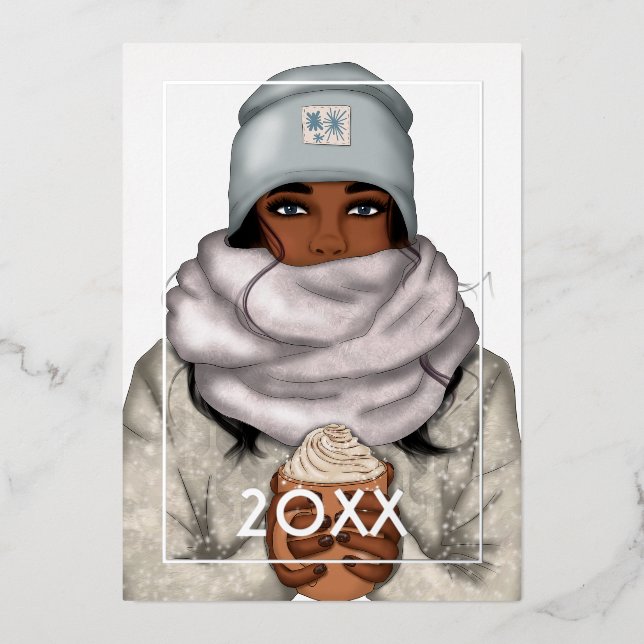 Gemütlicher Winter-Afrikanischer Weihnachten Folien Feiertagskarte (Vorderseite)