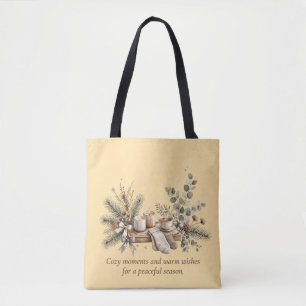 Gemütlicher Winter-Aquarell Kerzen, Kaffee & Imm Tasche