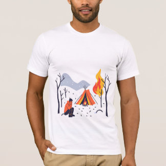 Gemütlicher Winter Campfire T - Shirt Außenbereich