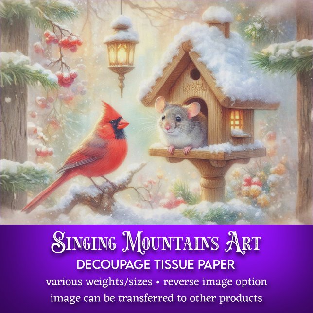 Gemütlicher Winter-Maus Kardinal Winterwald Dekoup Seidenpapier (Von Creator hochgeladen)