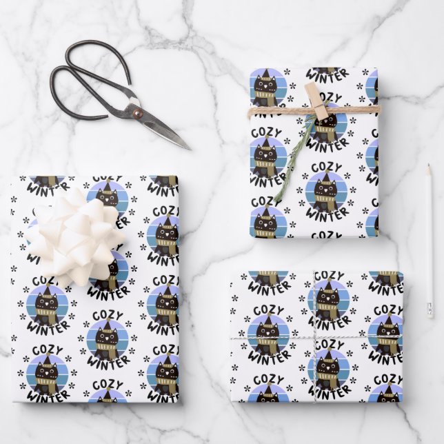 Gemütlicher Winter, Niedliche Eule Geschenkpapier Set (Vorderseite)