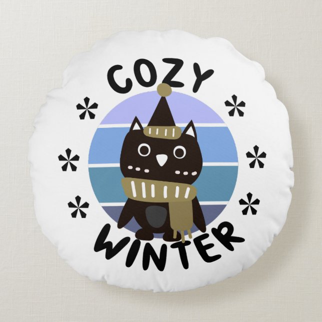 Gemütlicher Winter, Niedliche Eule Rundes Kissen (Vorderseite)