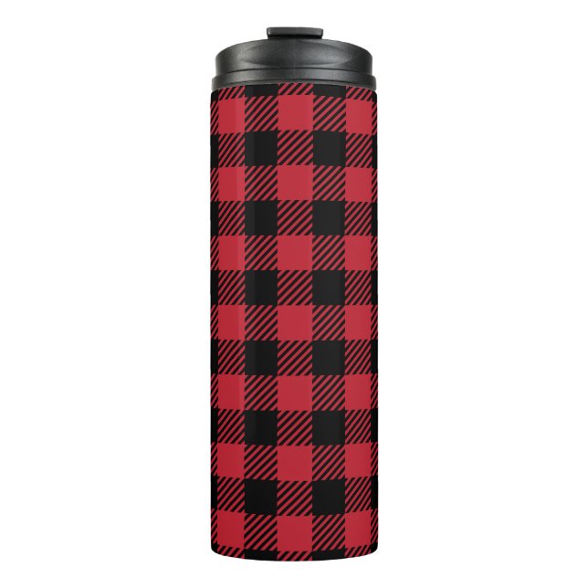 Gemütlicher Winterroter Büffel-Karo Thermosbecher (Vorderseite)
