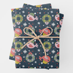 Gemütlicher Wintervogel im Niedlichen Strick Cap H Geschenkpapier Set