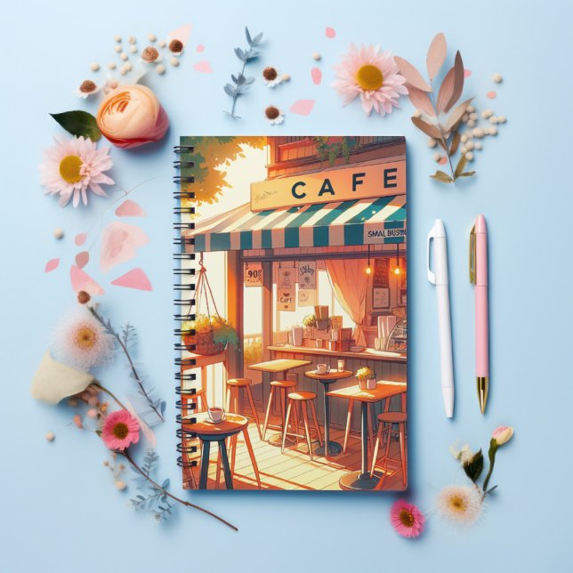 Gemütliches Anime Cafe Art 90s Vibe Emotional City Notizbuch (Von Creator hochgeladen)