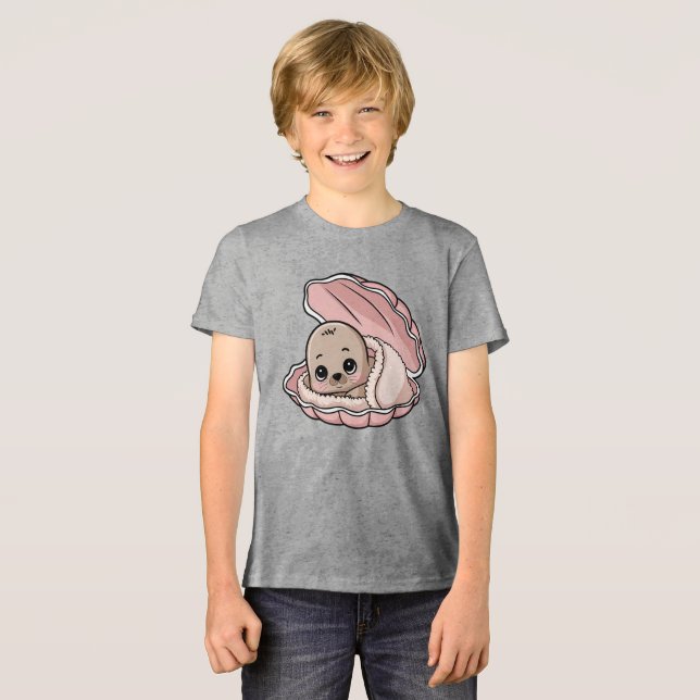 Gemütliches Baby-Siegel in rosa Muschel Tri-Blend Shirt (Vorderseite voll)