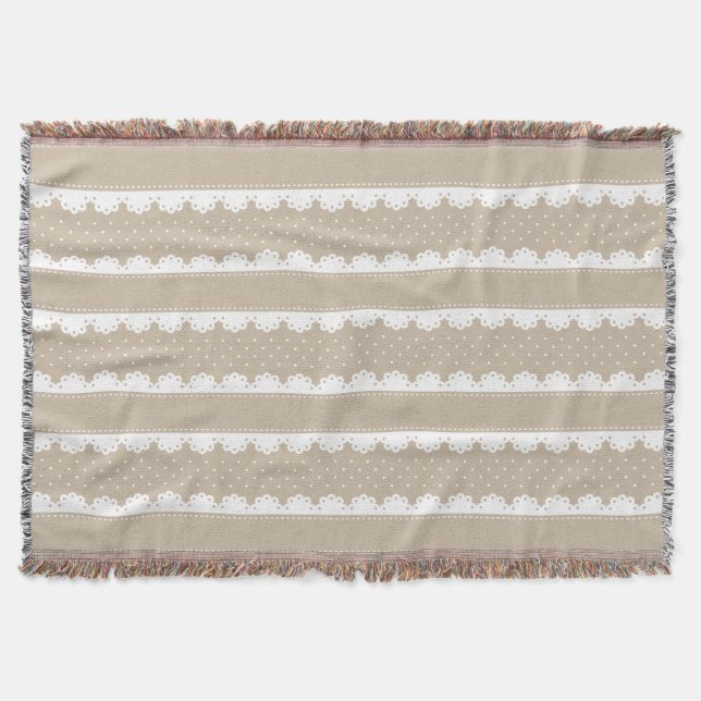 Gemütliches Beige- und Weiß-Lace-Muster Decke (Vorderseite)