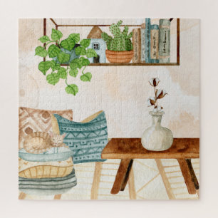 Gemütliches Bohemian-Wohnzimmer-Wasserfarbenkunst