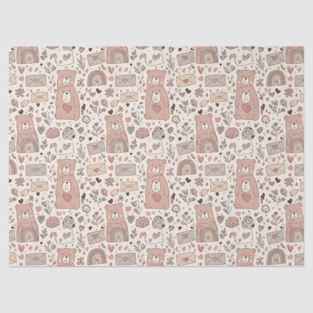 Gemütliches Boho-Teddybär-Muster Seidenpapier (Vorderseite)