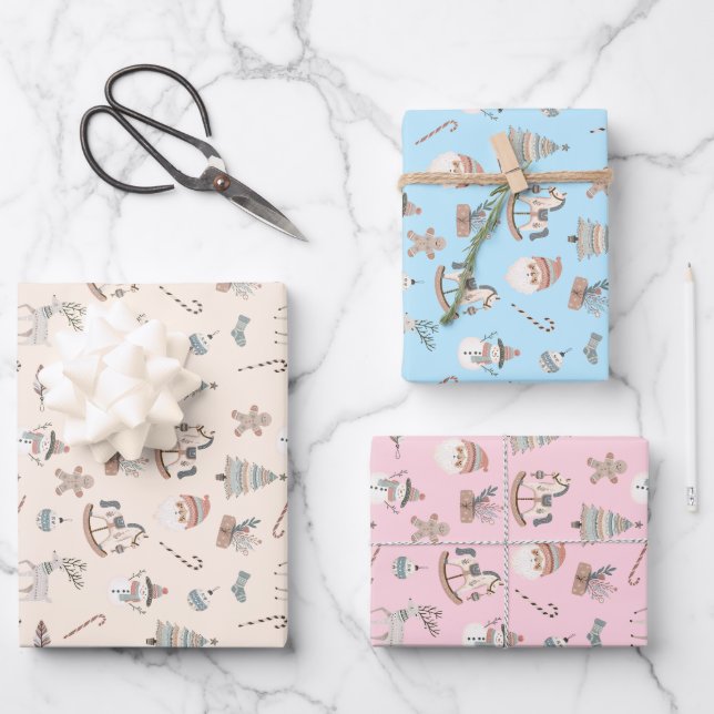 Gemütliches Boho-Weihnachten Geschenkpapier Set (Vorderseite)