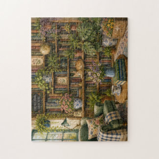 Gemütliches botanisches Buchladen-Katzenpuzzle | W