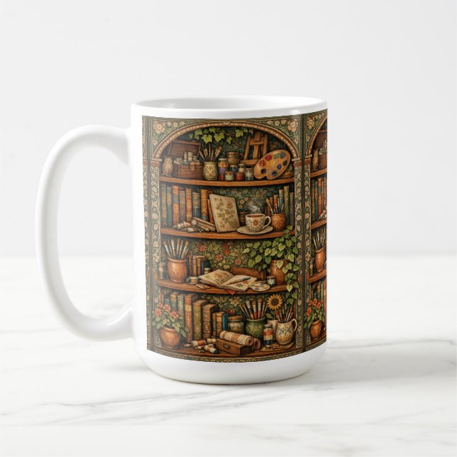 Gemütliches Bücherregal Bücher Künstlerbedarf Kaff Kaffeetasse (Links)