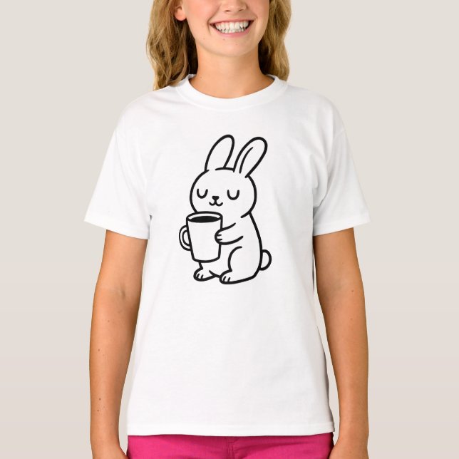 Gemütliches Bunny Coffee Doodle T-Shirt (Vorderseite)