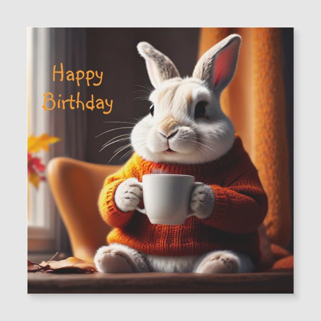 Gemütliches Bunny Magnetic Geburtstagkarte Magnetkarte (Vorderseite)