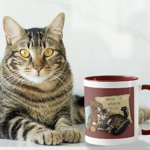 Gemütliches Burgund-Rot Whimsical-Tabby-Katzen-Zuh Tasse