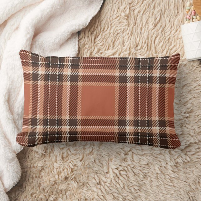 Gemütliches Burnt Orange Kariert Lumbar/Akzent Kis Lendenkissen (Decke)