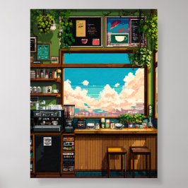 Gemütliches Café-Fenster Pixelkunst Poster