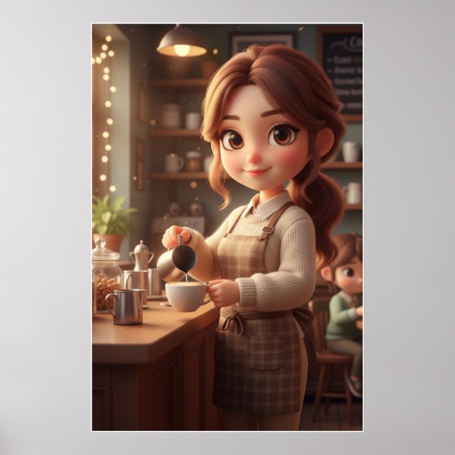 Gemütliches Café-Mädchen – Warme Kaffee-Poster-Kun Poster (Vorne)