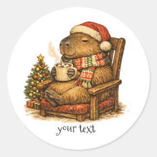 Gemütliches Capybara-Weihnachts-Heißgetränk Retro- Runder Aufkleber
