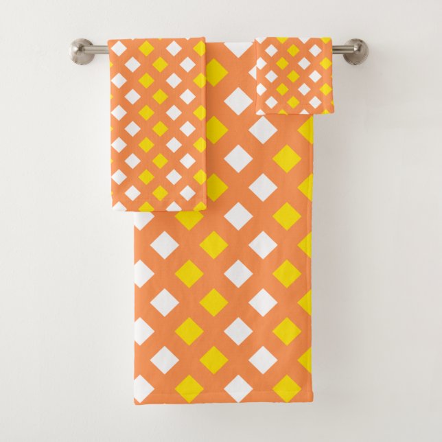 Gemütliches Classic Kariert Orange Badezimmer Hand Badhandtuch Set (Insitu)