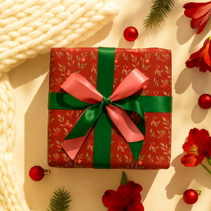 Gemütliches Classic Red & Green Floral Weihnachtsm Geschenkpapier