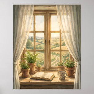 Gemütliches Cottage-Fenster Innenraum Poster