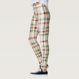 Gemütliches Creme Grün Rot Streifen Leggings