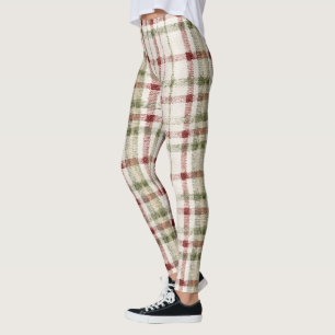 Gemütliches Creme Grün Rot Streifen Leggings