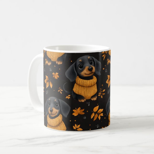 Gemütliches Dackel Herbstmuster - Hunde lieben Des Kaffeetasse (Vorderseite Links)