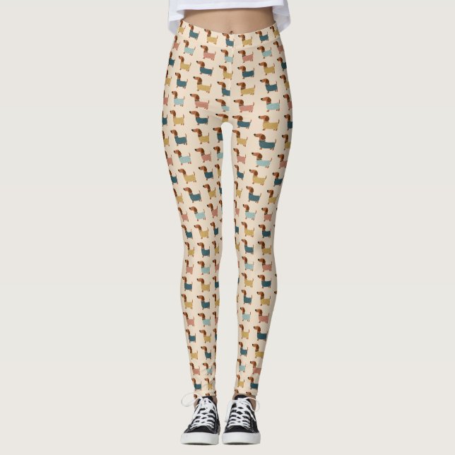 Gemütliches Dackelpullover-Muster Leggings (Vorderseite)