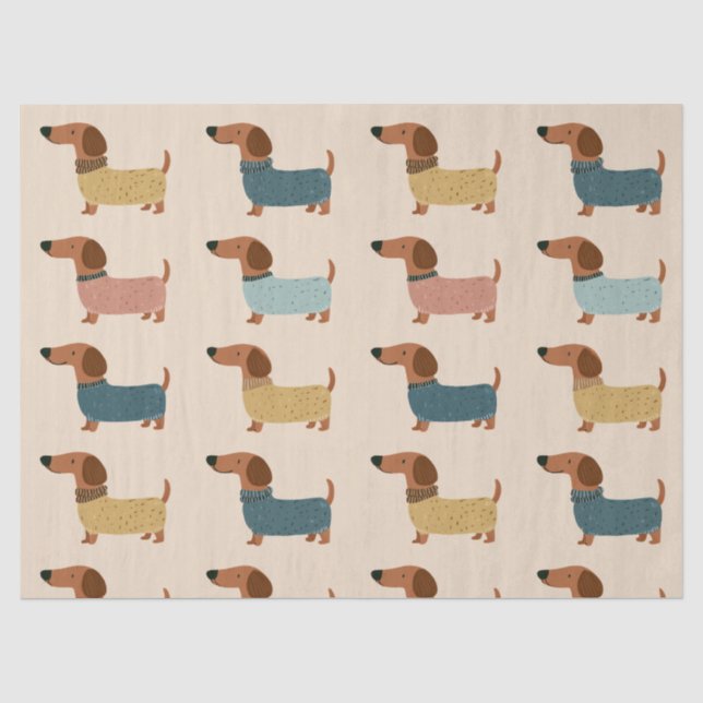 Gemütliches Dackelpullover-Muster Seidenpapier (Vorderseite)